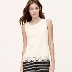 Ann Taylor LOFT Size Large Laser Cut Hem Sleeveless Tank Top Cream